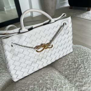 Bottega Veneta White Woven Tote with Gold Accent
